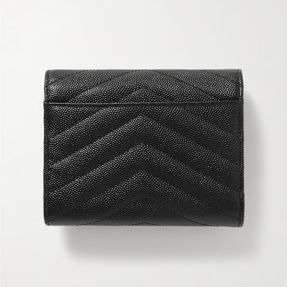Saint Laurent * YSL Silver* Grain de Poudre Monogram Compact Tri-Fold Wallet - Picture 3 of 16